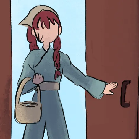 Jia opens a door and looks inside